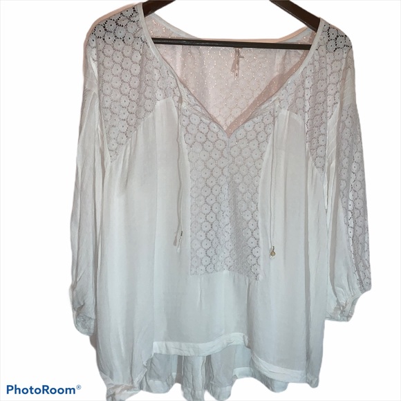 Free People Tops - Free People White Tie Front Boho Top Lace Details